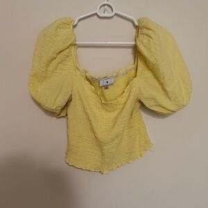 Nordstrom Yellow Puff-Sleeve Smocked Crop Top